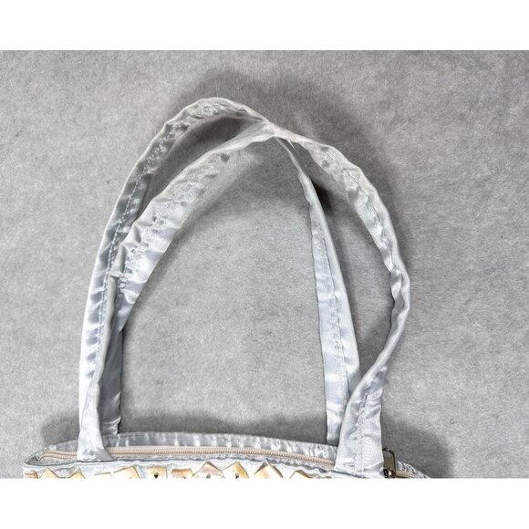 Handcrafted Statement Silver Satin Purse with Buttons & Beads Embellishments - Picture 5 of 16